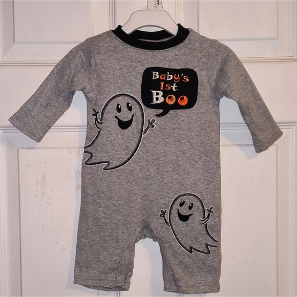 Koala Kids Grey Unisex Baby's First Boo Ghosts Romper Jumpsuit Bodysuit 0-3M - Picture 1 of 10